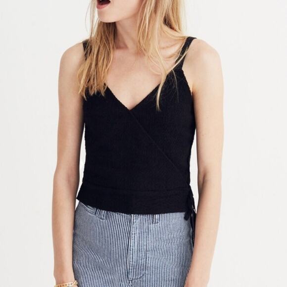 Madewell Tops - Madewell Black Cotton Blend Finale Cropped Textured Tank Top